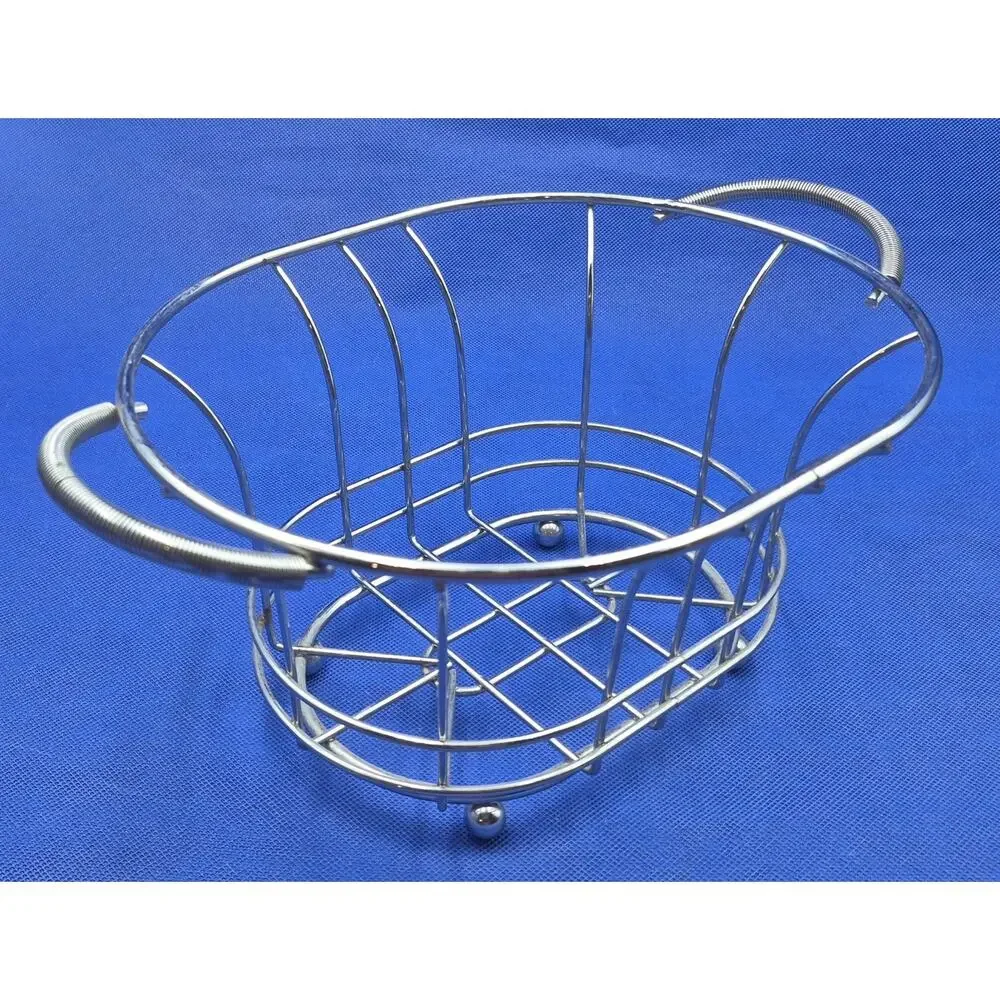 Chrome Oval Fruit Basket Raised Ball Feet Coiled Wire Handles 12x8x5.5